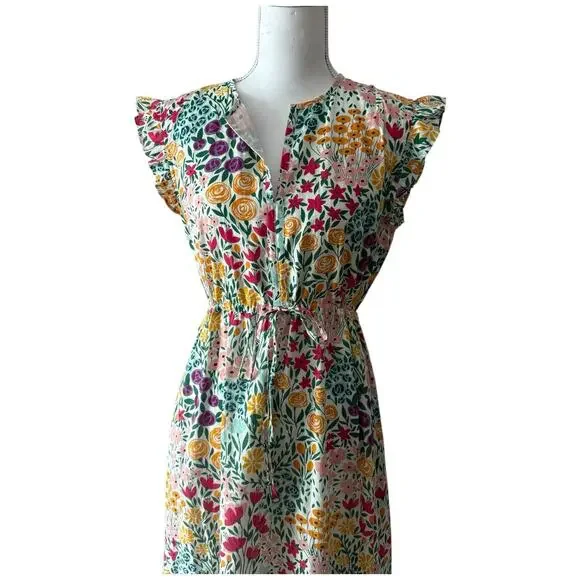 Olivia James The Label Delia Floral Midi Dress Lined Ruffle Size M